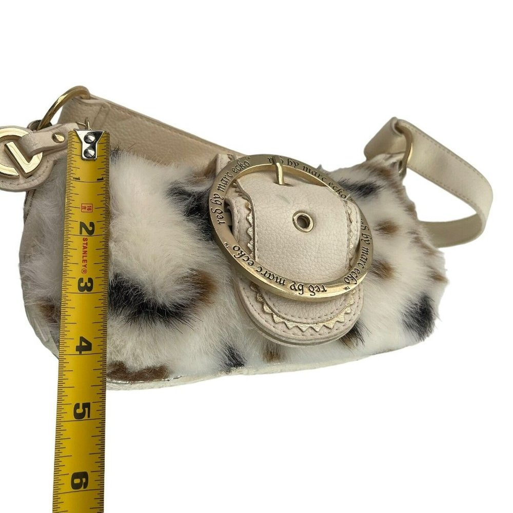 SOLD! Y2K RED by Marc Ecko White Faux Fur Mini Purse Cow Print Gold Metal - Picture 3 of 16